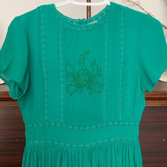 Asos - Embroidered, Emerald Green, Short-Sleeve Dress, Size 6 - Picture 3 of 13